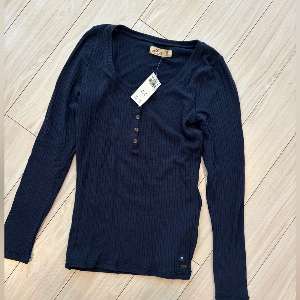 Hollister Dark Blue Ribbed Long Sleeve Tee